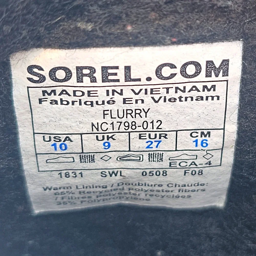 Sorel Flurry Black Red Kids Snow Boots Waterproof Insulated 10 Winter Outdoor